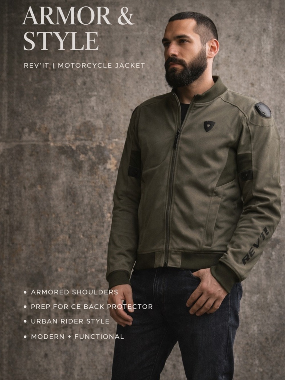 REV’IT! Olive Motorcycle Jacket Armored Riding Moto Jacket